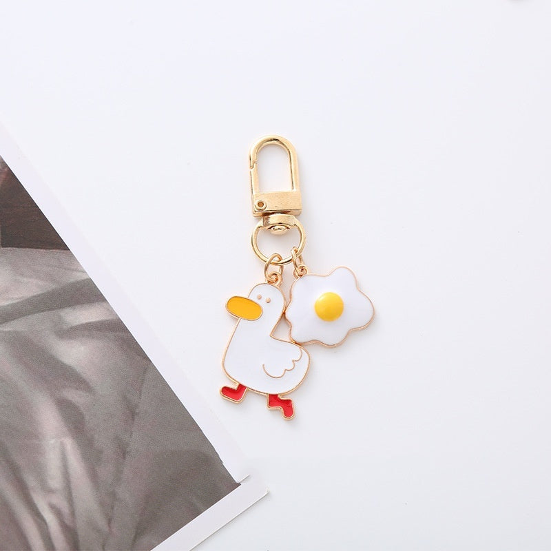 Pastoral Metal Pineapple And Egg Duck Key Ring With Secure Clasp Lightweight Keychain Decorative Gift For Keys