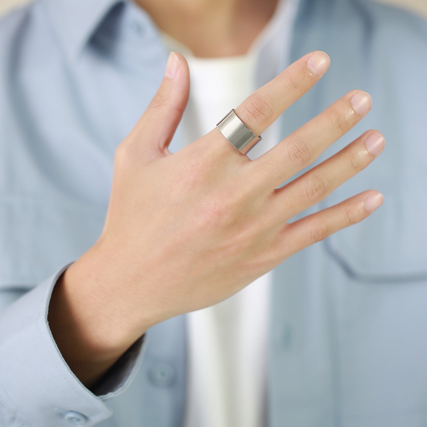 Mens Stainless Steel Open U Shaped Ring Adjustable Band Durable Comfortable Wear Minimalist Modern Style For Men