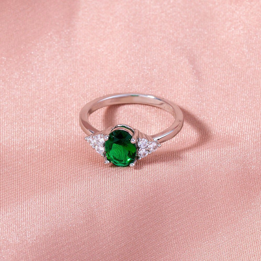 Oval Emerald Green Zircon Ring For Women Adjustable Copper Zircon Jewelry European Style Ring Classic Pure Luxe