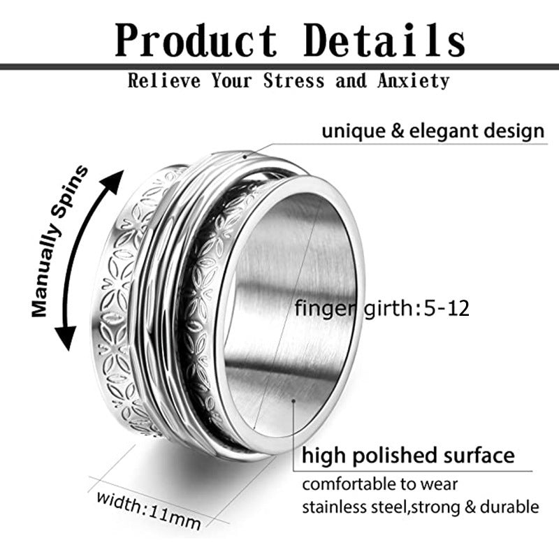 Butterfly Decompression Rotatable Ring Titanium Steel Unisex Wide Band Elegant Silver Jewelry Ring Silver Tone