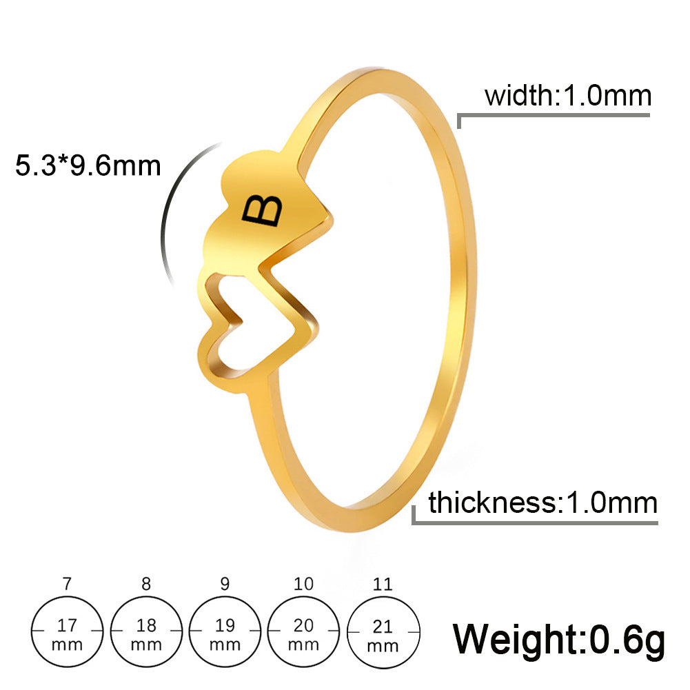 Womens 18k Gold Plated Stainless Steel Double Love Ring Hollow Design Simple Letter Ring Fashion Jewelry Gift For Women