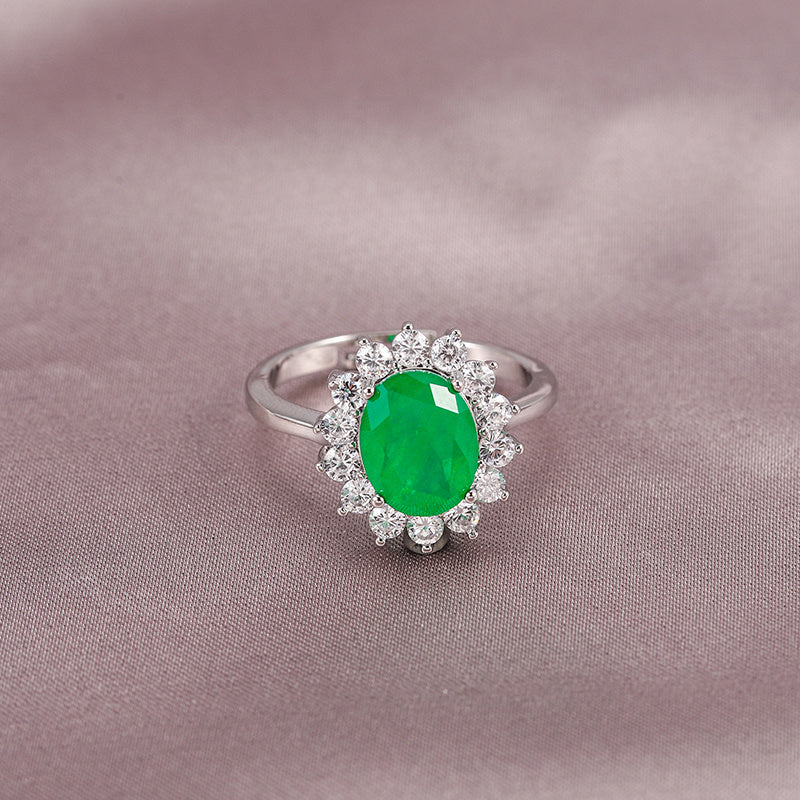 Green Oval Stone Goose Design Ring for Women Jewelry