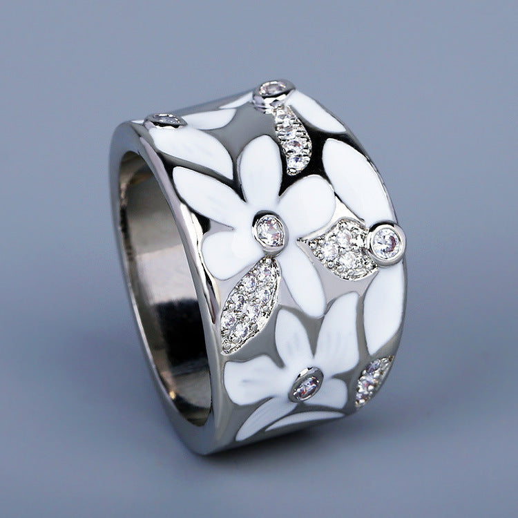 Flower Ring Gold Plated Brass Epoxy Gemstone Artificial Jewelry Elegant Design Durable Accessory Elegant Brass