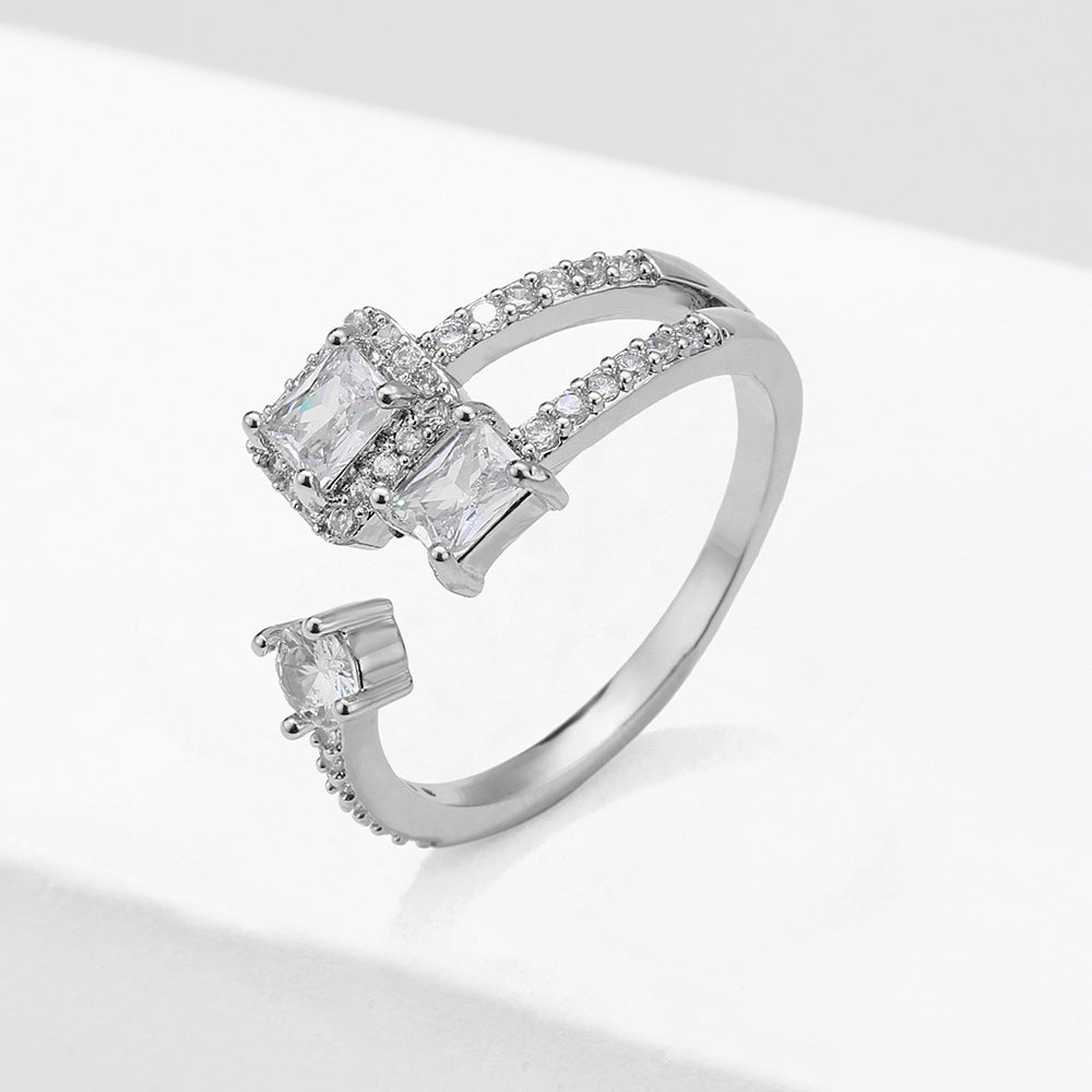 Womens Zircon Copper Geometric Ring Inlaid Fashion Jewelry Elegant Durable Statement Ring Versatile DesignsXXX