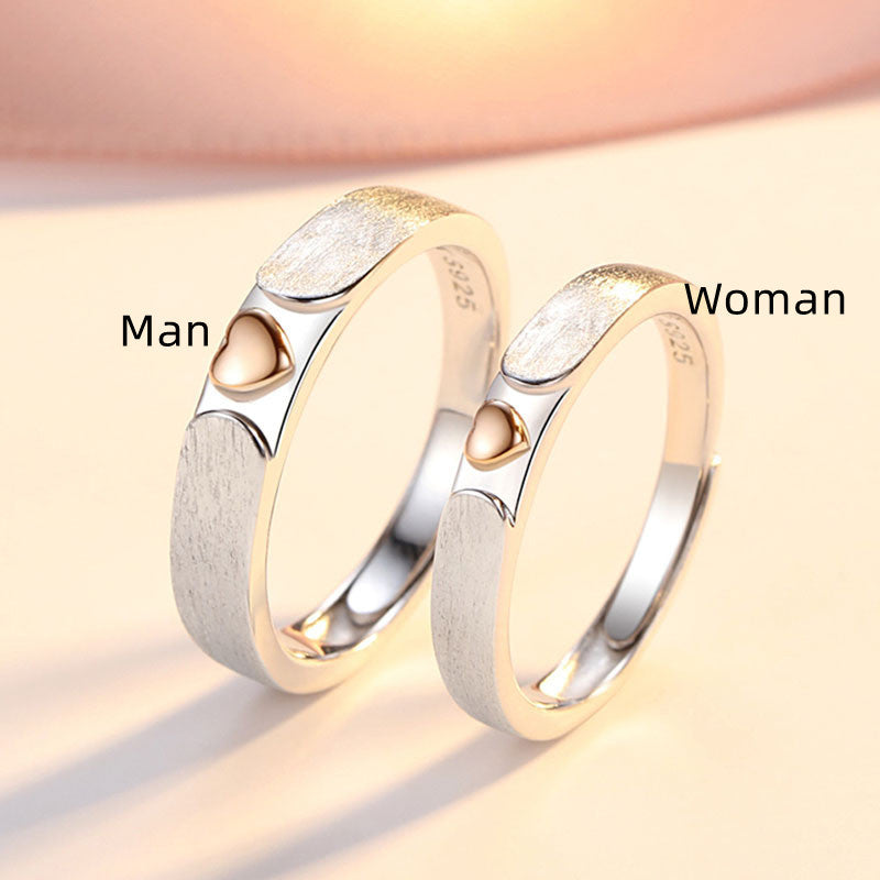 Couple Sterling Silver Heart Rings for Him and Her Adjustable Open Wedding Bands Anniversary Jewelry Sparkling