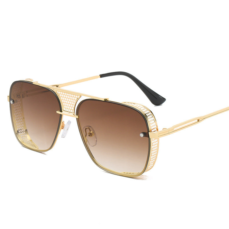 Mens Steampunk Sunglasses Metal Hollow Frame Sun Protection Trendy Eyewear For Fishing Travel Fashion Retro Punk