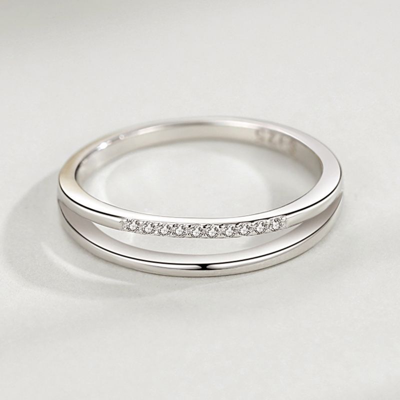 Womens Line Ring With Micro Diamond Accent 925 Sterling Silver Ring Adjustable Opening Geometric For Her Style