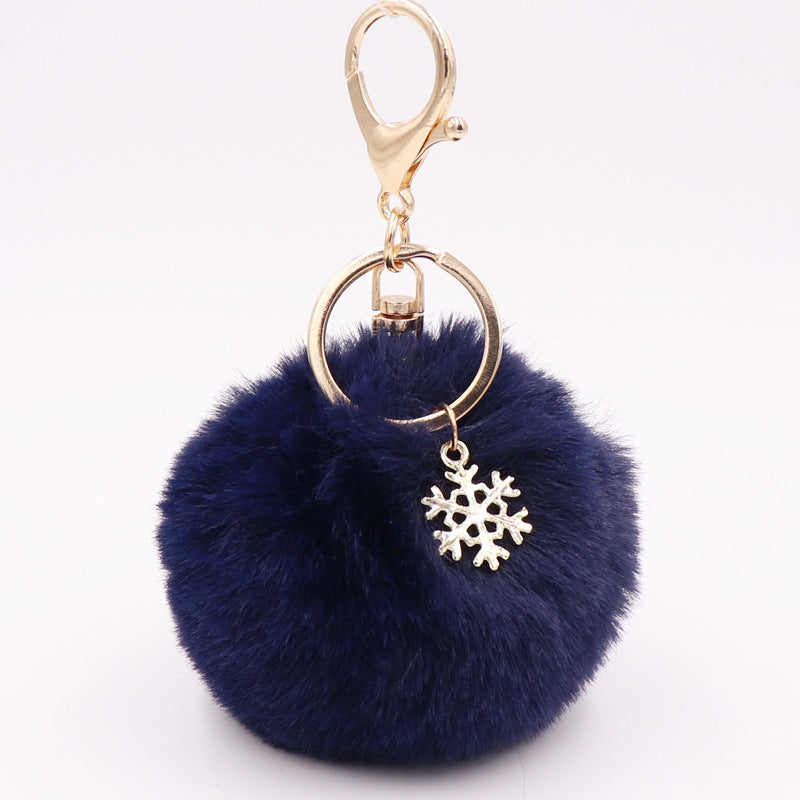 Plush Snowflake Keychain Winter Holiday Decoration Bag Pendant Alloy Keyring Fluffy Snow Ball Charm Gift Ideas