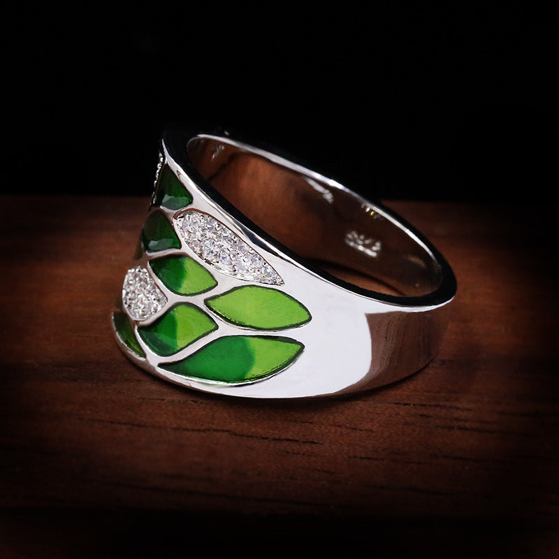 Women Enamel Flower Ring With Wave Design Plated Brass Gemstone Inlaid Jewelry For Everyday Wear Elegant Style