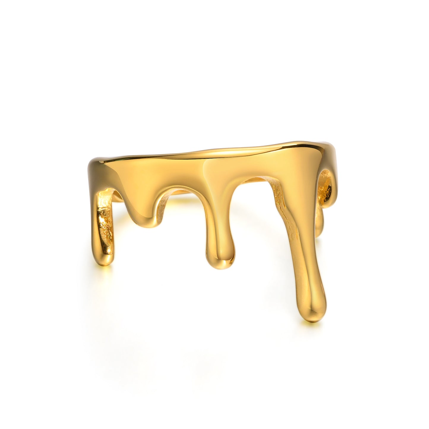 Titanium Steel Ring Flowing Water Droplets Irregular Geometric Electroplated Gold And Steel Coloring Size 6 7 8