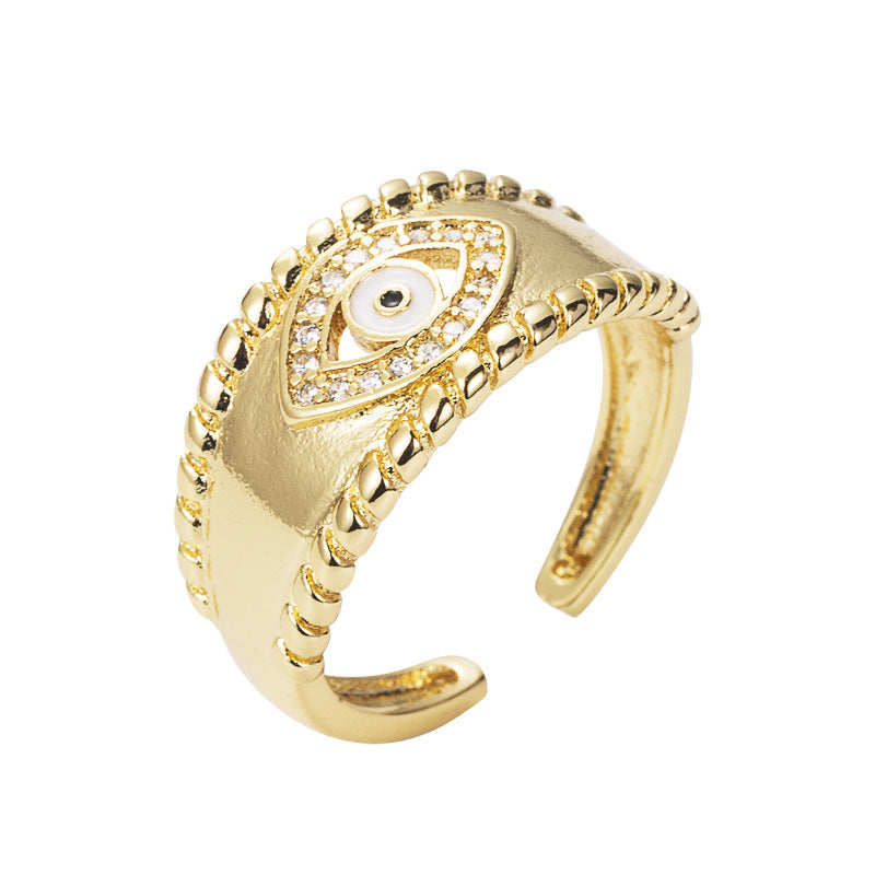 Gold Plated Copper Ring With Zircon Devils Eye Geometric Design For Unisex Fashion Jewelry Accessory Gift Idea