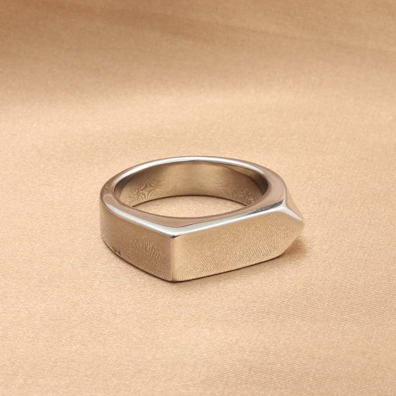Titanium Steel Polished Rectangular Ring For Men Vintage Style Stainless Steel Accessory Modern Everyday Style