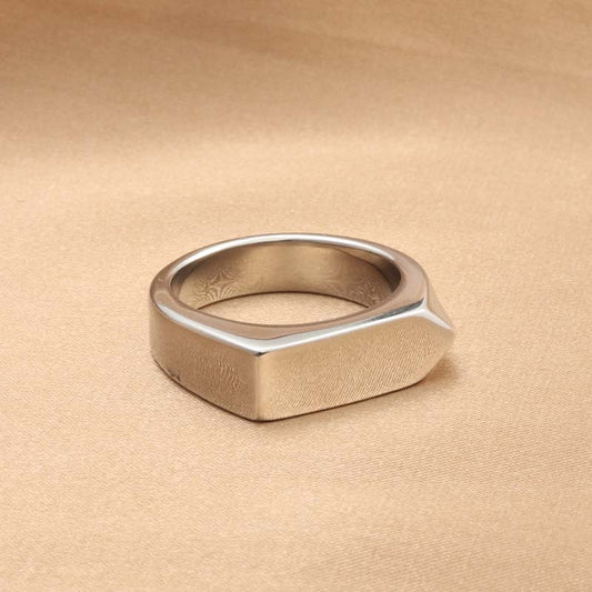 Titanium Steel Polished Rectangular Ring For Men Vintage Style Stainless Steel Accessory Modern Everyday Style