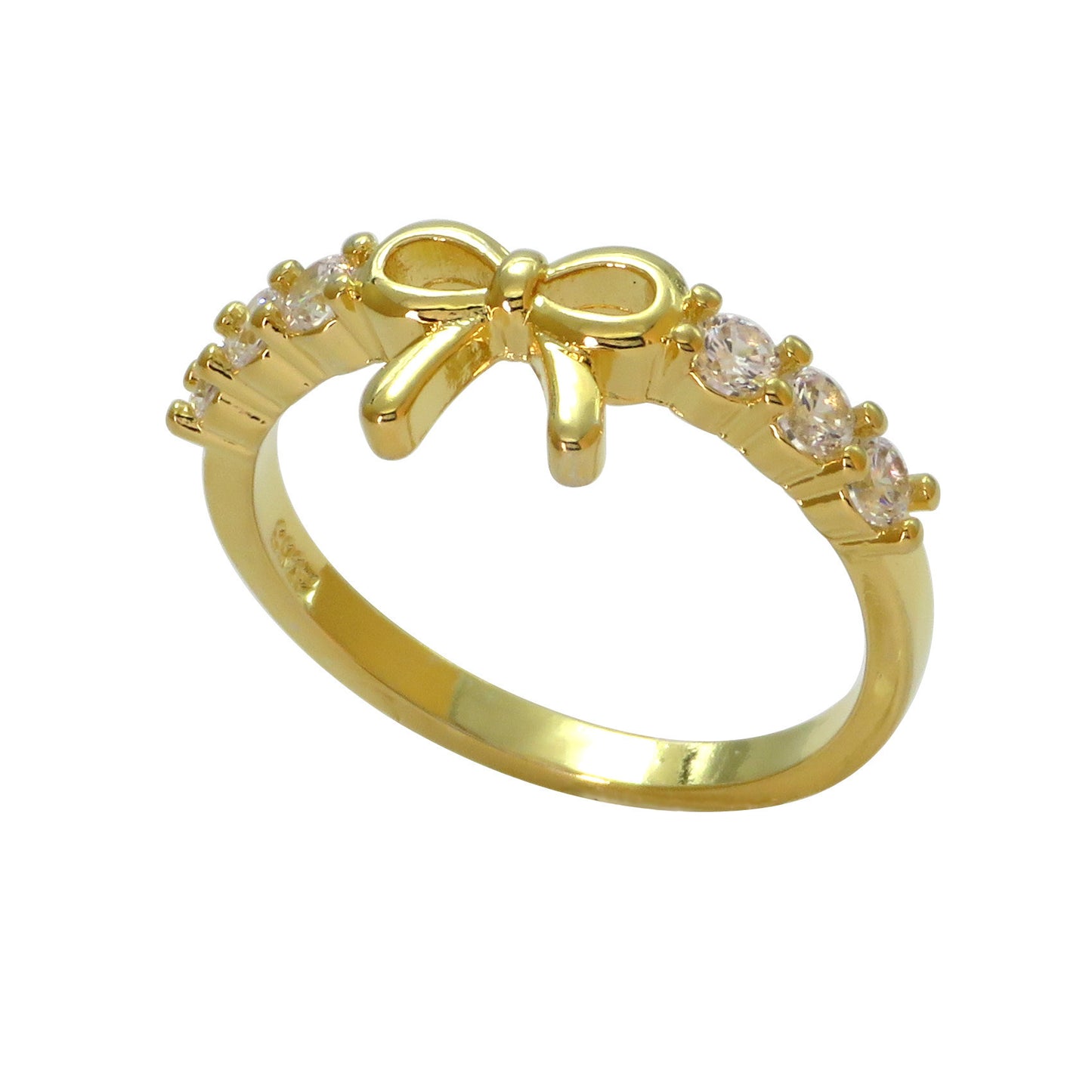 Womens Bowknot Ring With Zircon Inlay Yellow Gold Plated Copper Ring Fashion Jewelry Gem Semi Precious For Her