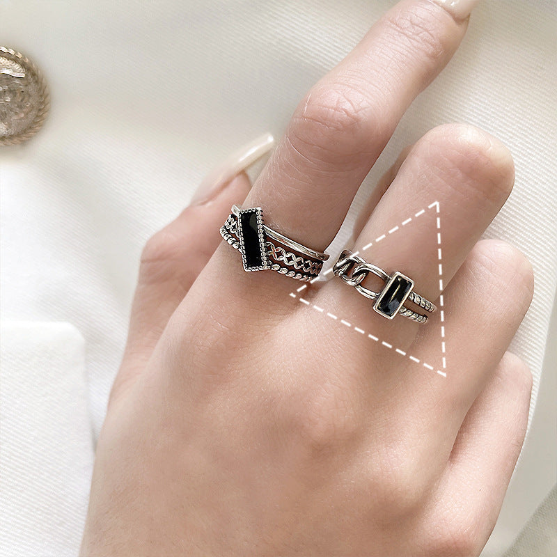Sterling Silver Plated Adjustable Open Geometric Ring White Copper Niche Elegant Everyday Jewelry For Everyday