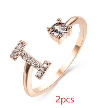 Womens Initial Letter Ring Adjustable Vintage Jewelry Zircon Accents Alloy Rhinestone Ring Perfect For Gifting
