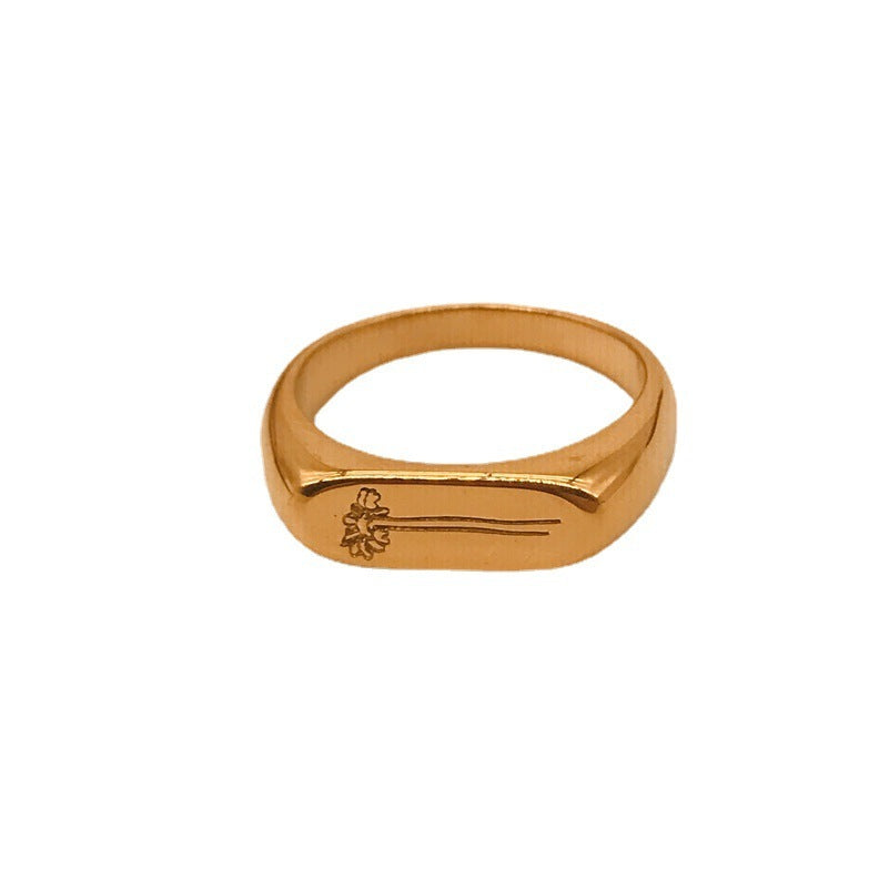 Flower Titanium Steel Gold-plated Small Daisy Ring Star Retro Simple Couple Ladies