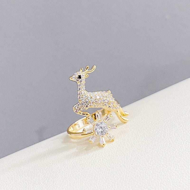 Copper Antler Ring With Flower Design Korean Style Rotating Ring For Elegant Everyday Wear And Style Best Look