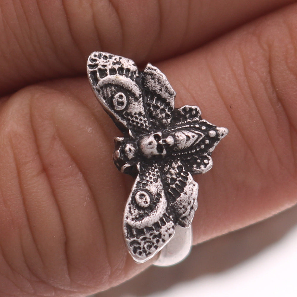 Women's Adjustable Butterfly Ring Open Mouth Electroplated Catalpa Alloy Antique Silver European Style Jewelry Ornament