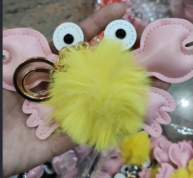 Crab Keychain Adorable Cartoon Crab Pendant Sewn Faux Leather Accessory Cute Crab Design Perfect Gift Great Gift