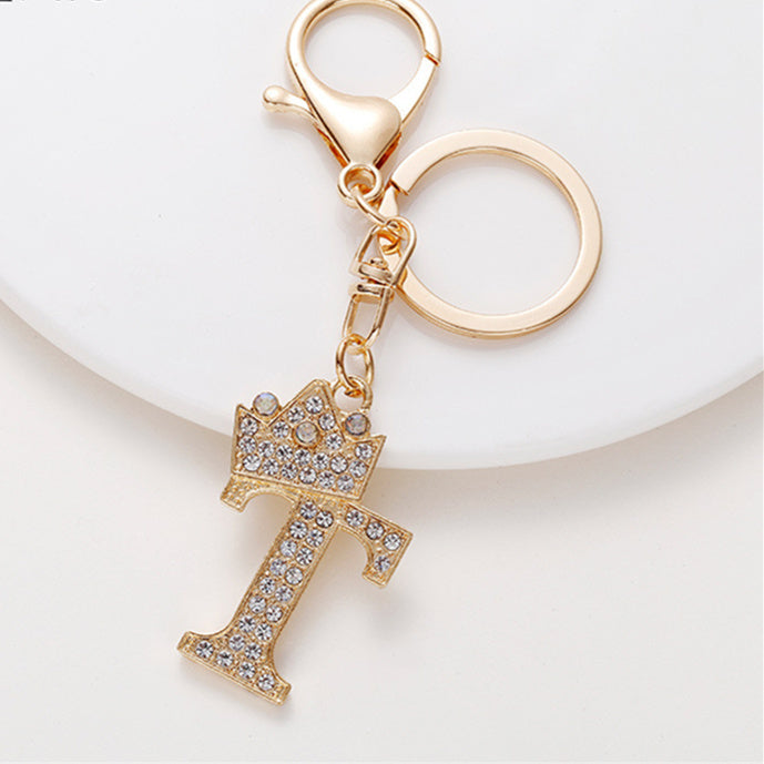 Alphabet A To Z Keychain With Diamond Accents Zinc Alloy Metal Letter Charm For Bag And Keys Daily Use Pendant