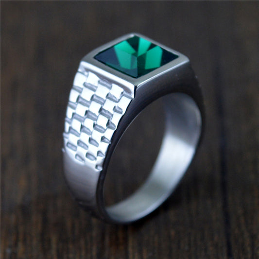 Popular Punk Retro Inlaid Jewel Pattern Titanium Steel Ring For Unisex Size 7 8 9 10 11 12 13 For Everyday Use