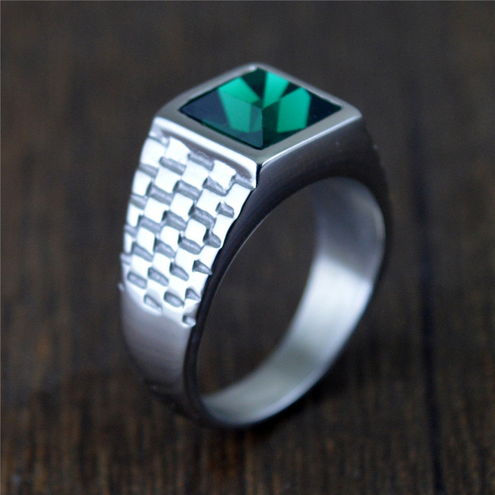 Popular Punk Retro Inlaid Jewel Pattern Titanium Steel Ring For Unisex Size 7 8 9 10 11 12 13 For Everyday Use