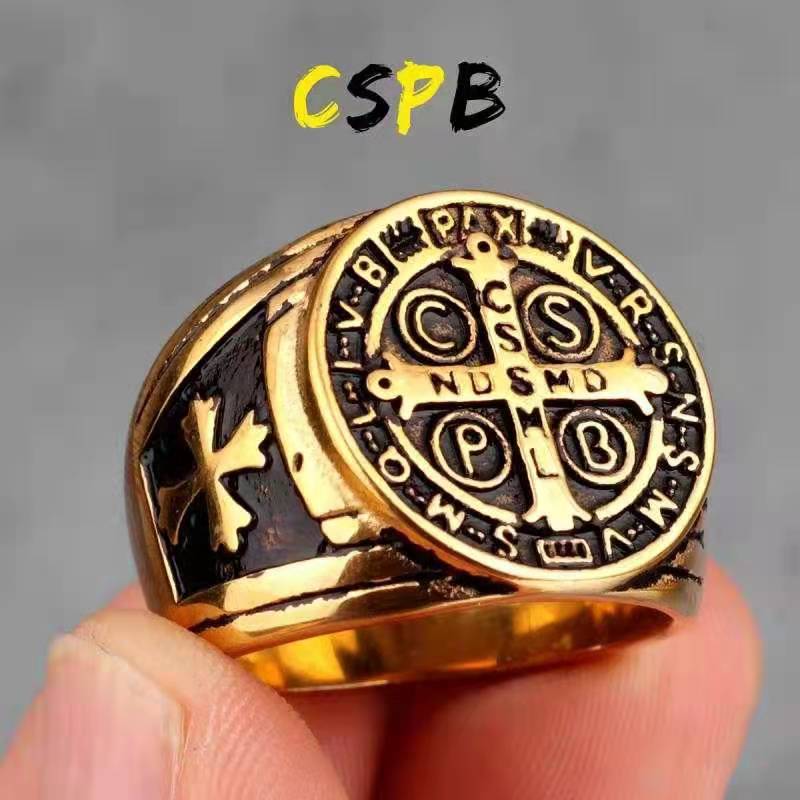 Mens Stainless Steel Cross Ring Bold Geometric Design Electroplated Punk Rock Jewelry Durable Fashion Accessory