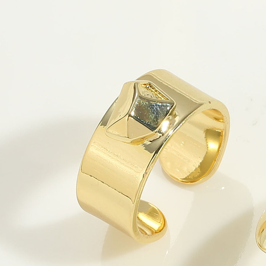 Women Open Adjustable Copper Ring Oval Geometric Metal Texture Polished Trendy Daily Wear Fashion Jewelry Gift