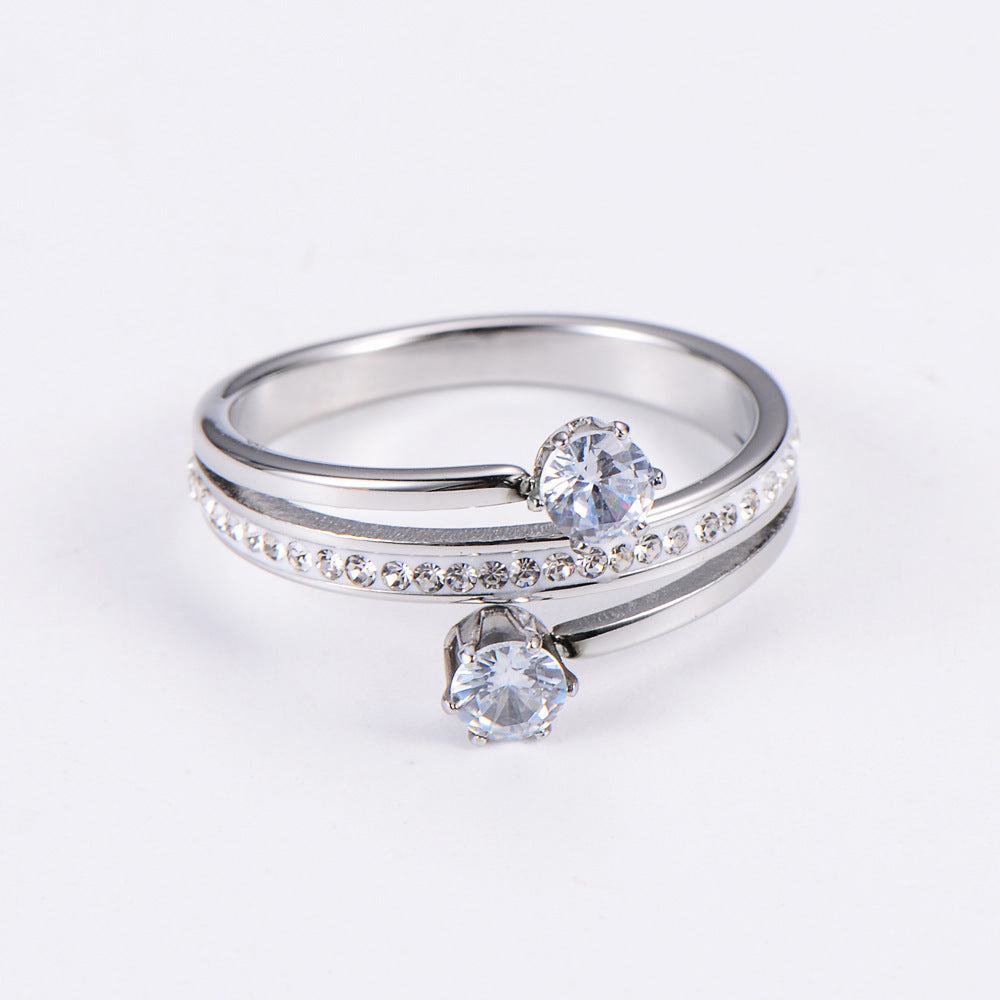 Womens Inlaid Zircon Ring Stainless Steel Spiral Design For Her Special Occasion Jewelry Gift For Women Everyday Wear