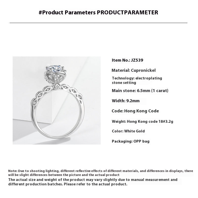 Womens 1 Carat Zircon Crown Ring White Gold Color Copper Finish Engagement Anniversary Wedding Band Elegant Sparkle