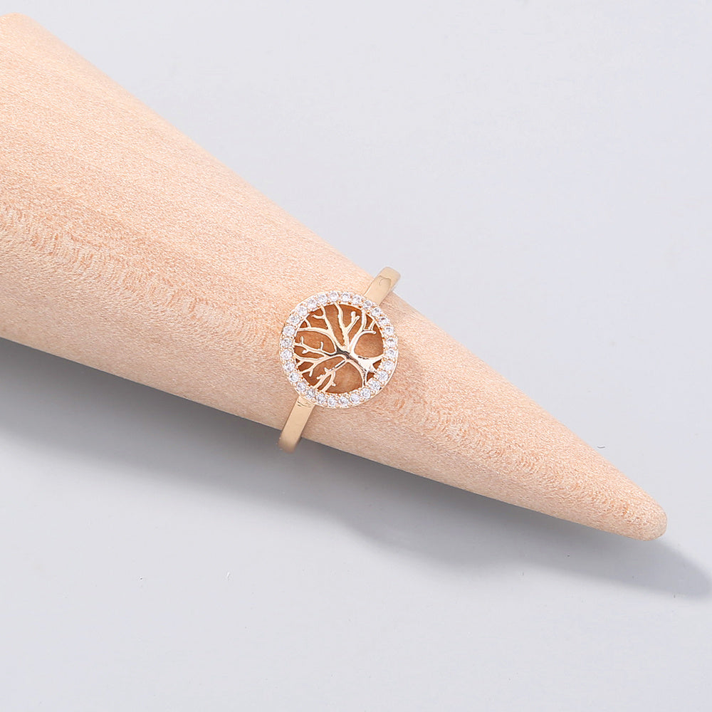 Tree of Life Adjustable Copper Ring with Zircon Sparkle