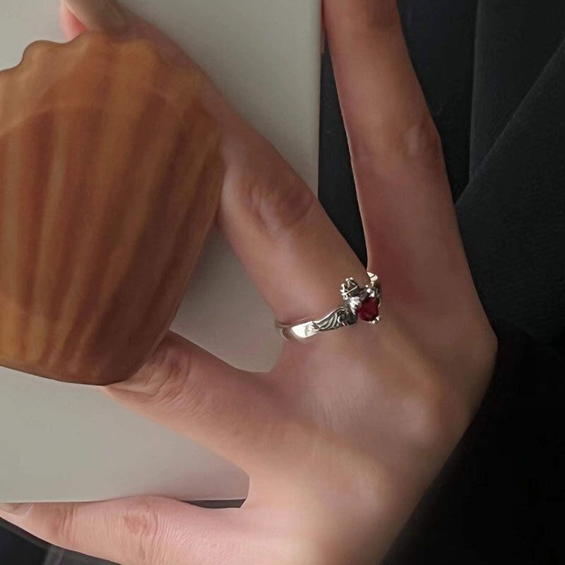 Women Retro Silver Ring Heart Shaped Zircon Adjustable Copper Band Fashion Jewelry For Girls Everyday Classics