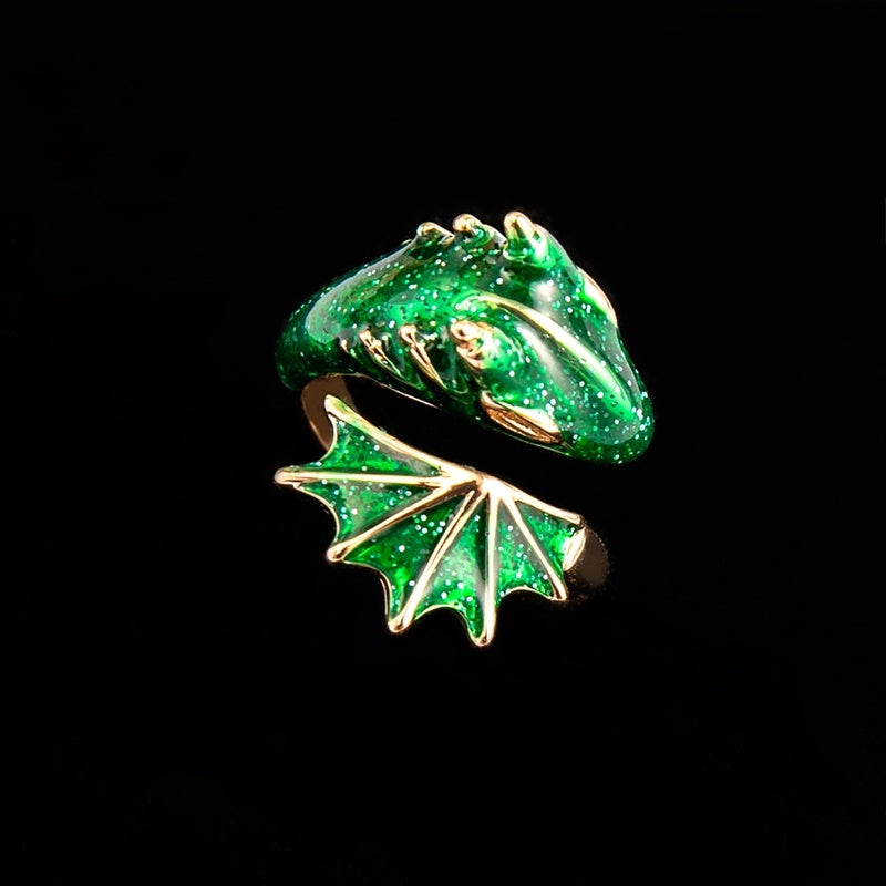 Boho Dragon Wing Adjustable Ring Zinc Alloy Enamel Glitter Statement Jewelry Blue Green Pink Red Women Sparkle
