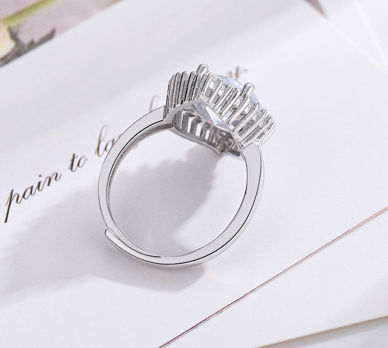 Womens Moissanite Ring White Gold Plated Open Adjustable Copper Base Geometric Design Engagement Jewelry Rings