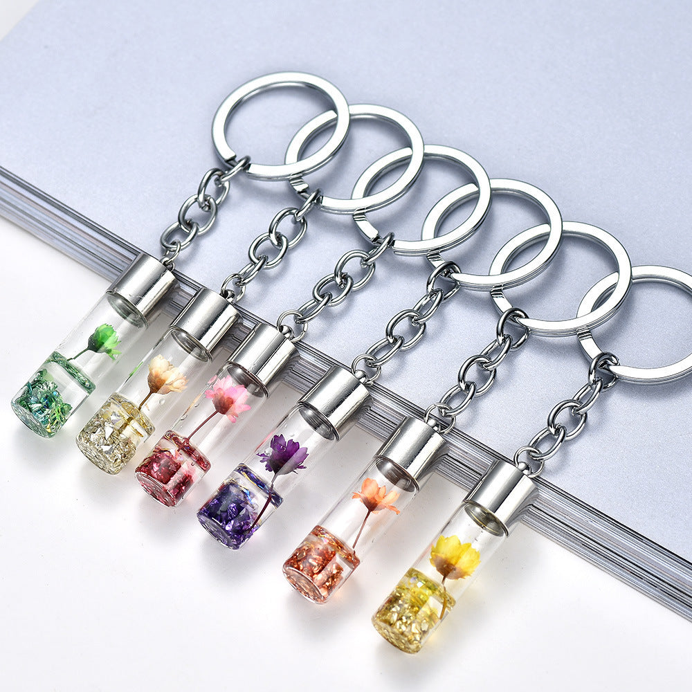 Dried Flower Glass Bottle Pendant Keychain Zinc Alloy Modern Style Christmas Easter Accessory Gift Idea