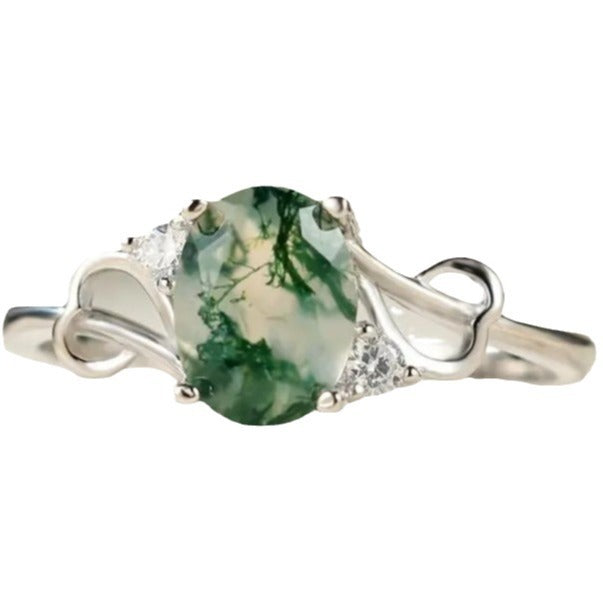 Unisex Geometric Ring With Silver Gem Accent Agate Egg Shaped Alloy Ring For Daily Wear And Partygoers In Gold