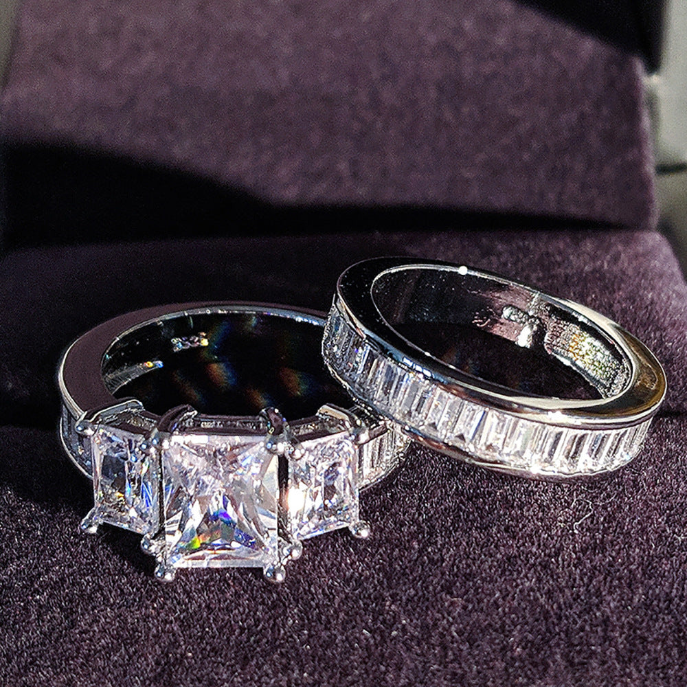 Zircon Electroplated Geometric Ring White Copper Jewelry For Women Style Sparkling Band Sizes 5 6 7 8 9 10 Gift