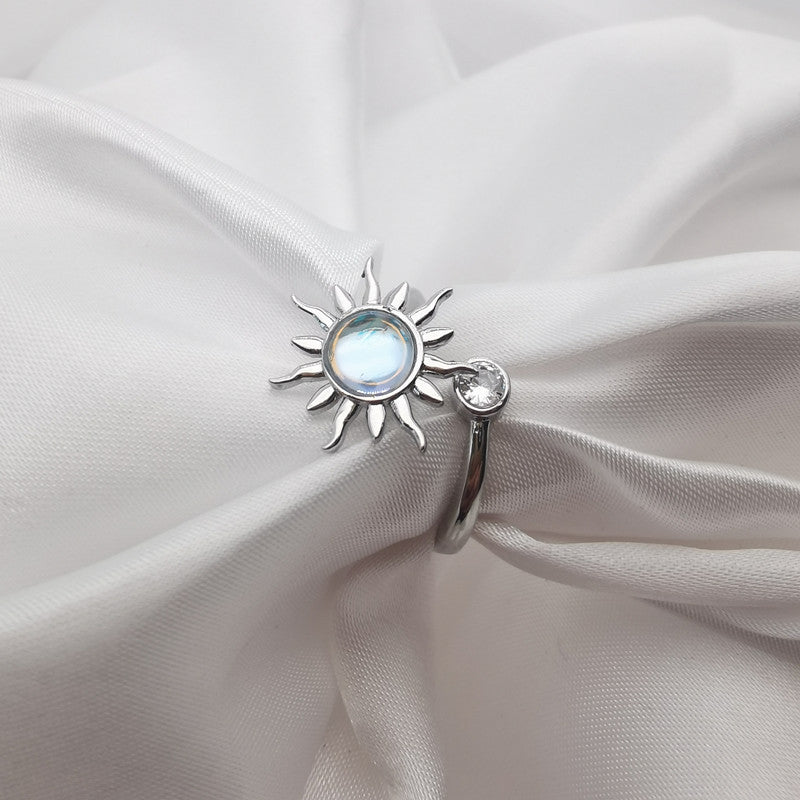 Adjustable Sunflower Ring Rotating Copper Band Inspired European American Style White Gold Finish Elegant Gift