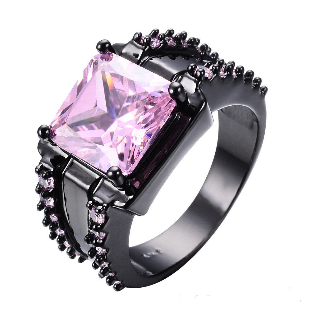 Women's Fashion Ring with Square Zircon Gemstone Four Claw Setting Big Diamond Look Electroplated Copper Ring for Her Engagement Promise Ring