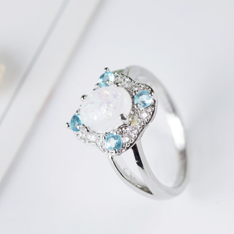 Womens Zircon Opal Geometric Ring With Diamond Accents Alloy Jewelry For Women Anniversary Gift For Daily Wear