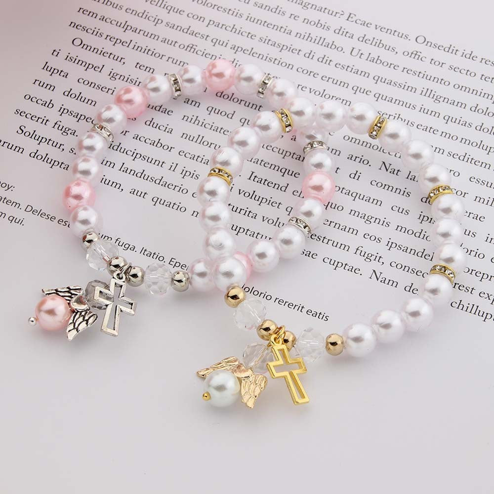 Acrylic Cross Angel Bracelet For Men And Women Geometric 8MM Beads Religious Jewelry Fashion Everyday Wearable