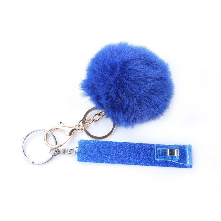 Touch Free Card Holder Keychain With Furry Ball DIY Accessory Secure Easy Card Carrying Contactless Card Clamp