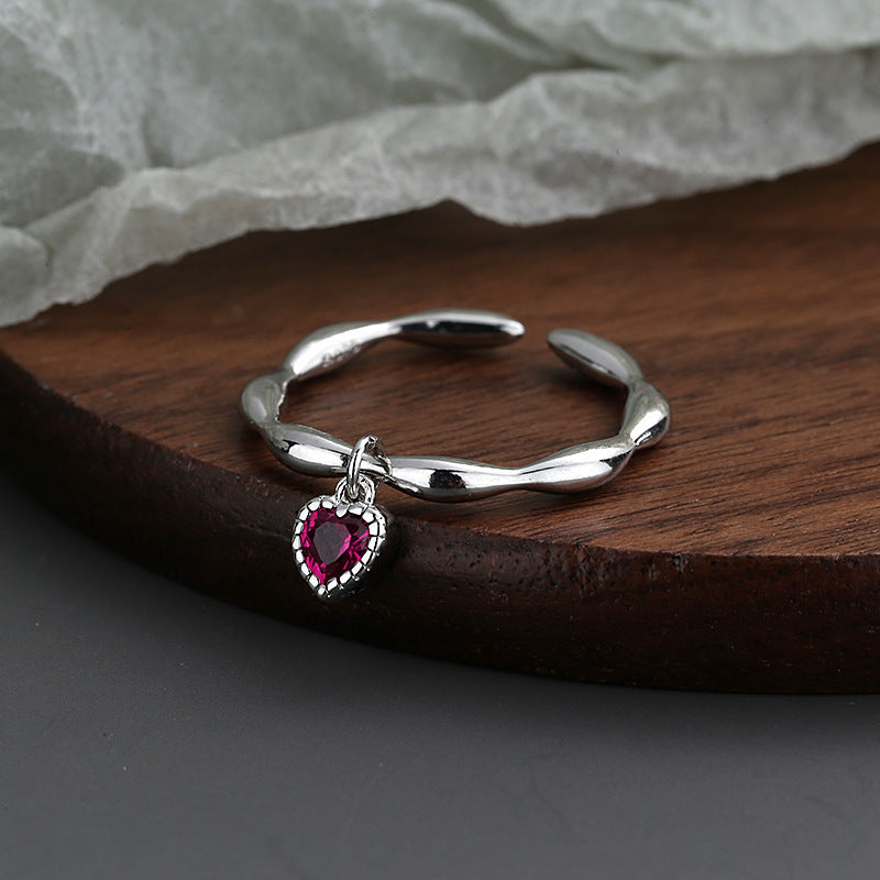 Heart Shaped Zircon Silver Ring Adjustable Korean Style