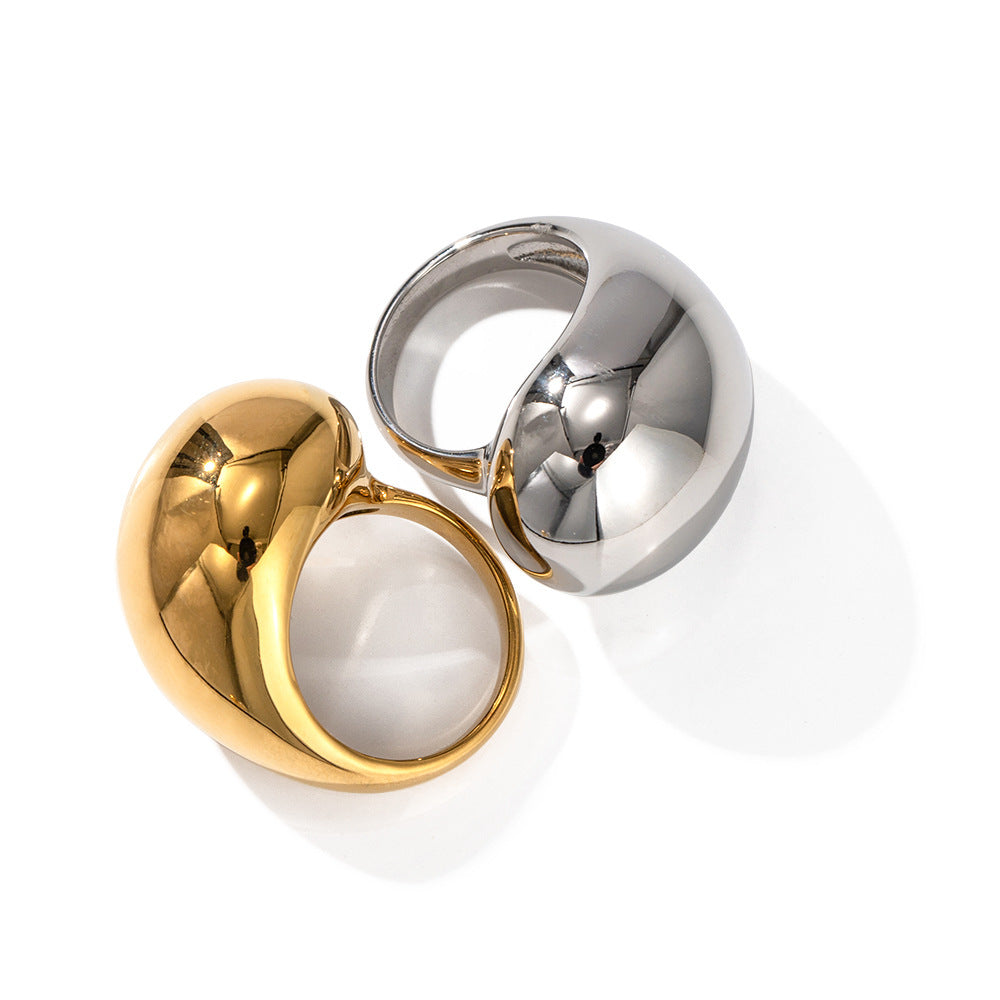 Geometric Gold Plated Stainless Steel Ring For Women Chunky Statement Jewelry Band Elegant Modern Jewelry Fits