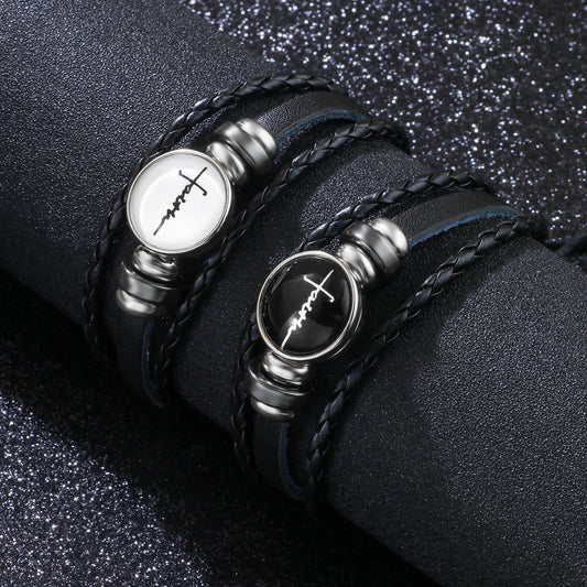 Unisex Woven Bracelet English Letter Buckle Material Material Fashion Jewelry English Leather Bracelet For Men