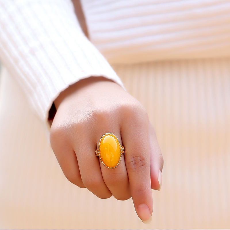 Unisex 24K Gold Plated Ring Adjustable White Copper Inlaid Gemstone Drop Shape Fashion Jewelry Gifts For Women