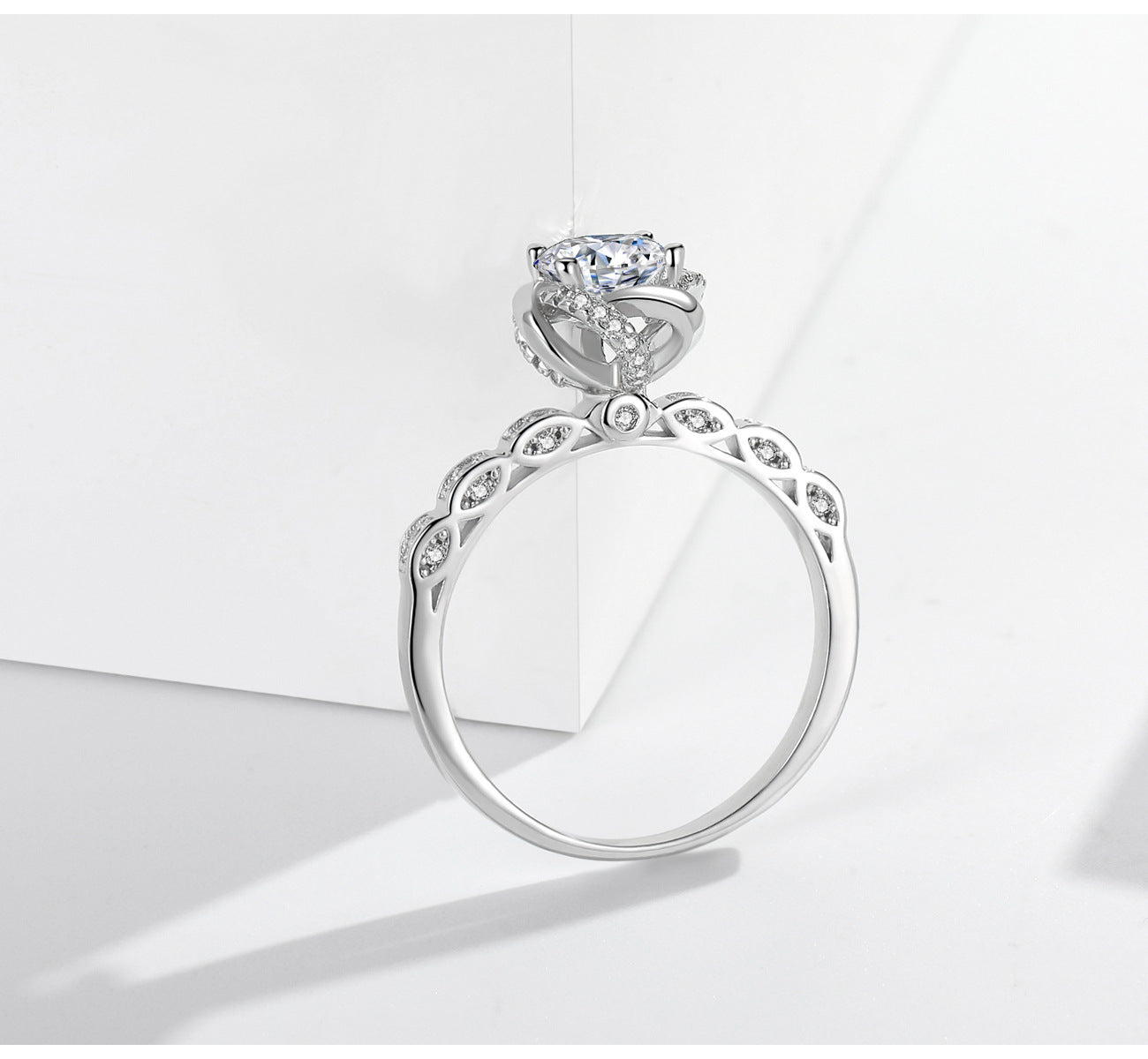 Womens 1 Carat Zircon Crown Ring White Gold Color Copper Finish Engagement Anniversary Wedding Band Elegant Sparkle