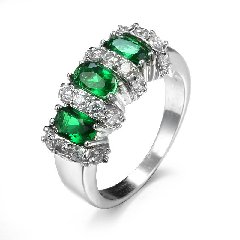 Zircon Ring Geometric Copper Jewelry For Women In Emerald Sapphire Red Champagne Tones With Electroplating Ideal Gift