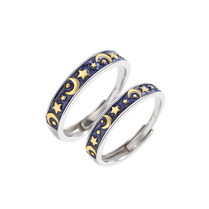 Sterling Silver Couple Ring Sun Moon Galaxy Adjustable Celestial Inspired Design Three Layer Electroplated Custom